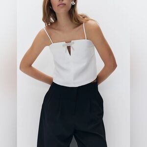 H&M Rhinestone Bow-Detail Camisole Tailored White Satin Tank Holdiay Top✨